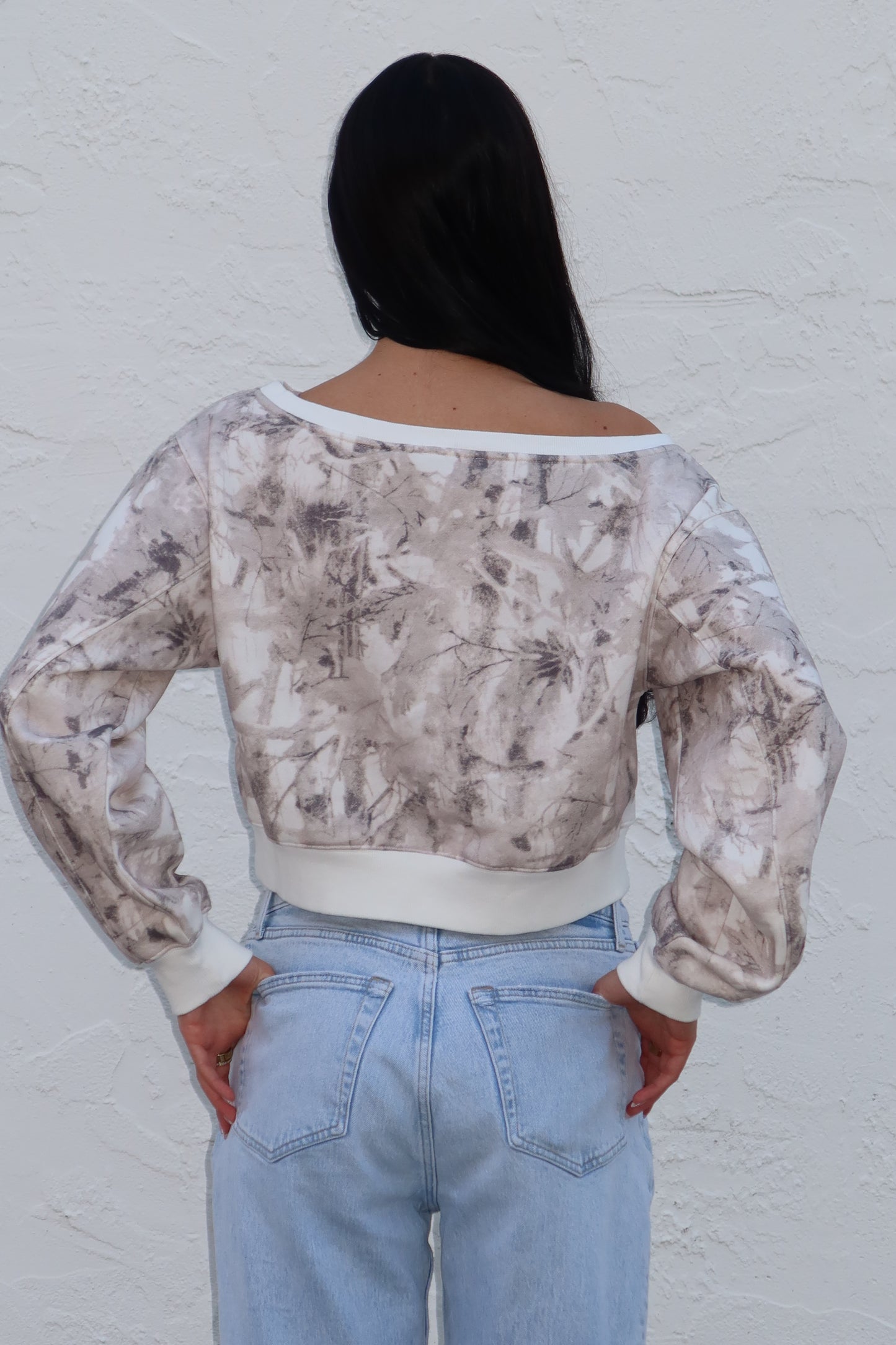 Camo Off Shoulder Fleece Sweatshirt